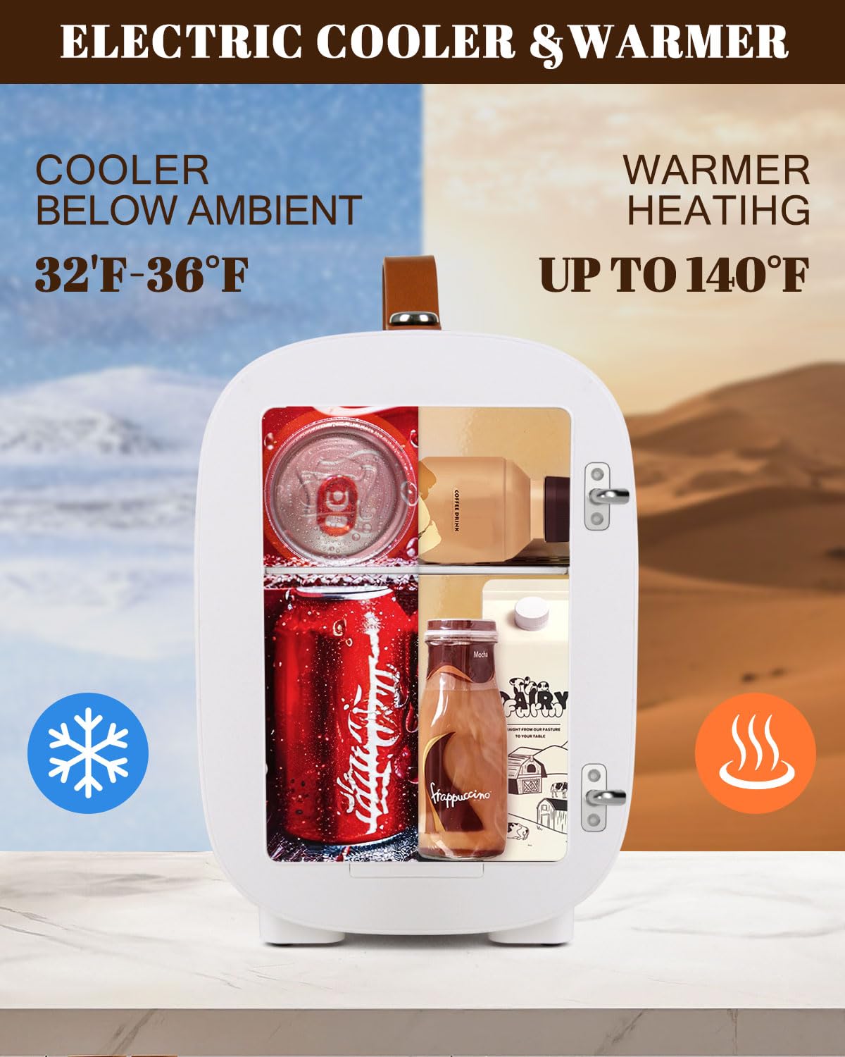 Mini refrigerador para dormitorio, refrigerador pequeño de 4 litros/6 latas para el cuidado de la piel, mini refrigerador y calentador portátil de CA/CC, refrigerador pequeño para 3