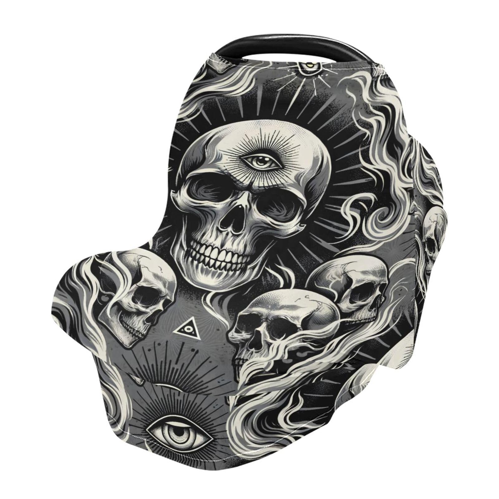 Nesatuwa Baby Car Seat Cover Abstract Skulls Tile Breastfeeding Covers Stretchy Breathable Multi-Use Cover Carseat Canopy for Girls and Boys