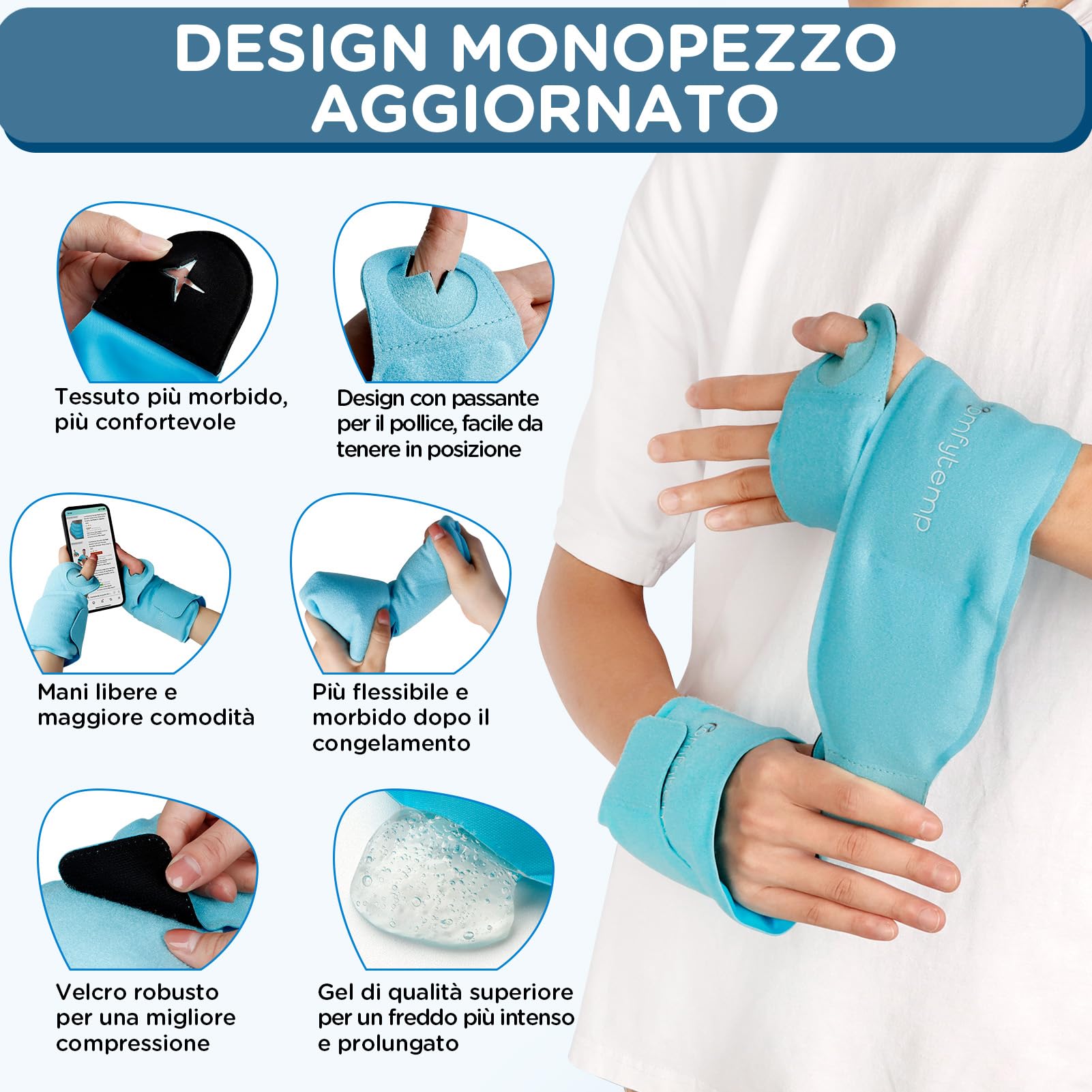 Comfytemp 2 Unità Borsa di Ghiaccio da Polso, Tasche di Ghiaccio Riutilizzabile in Gel per le Mani, Impacchi di Ghiaccio in Gel per Lesioni alla Mano, Gonfiore, Artrite, Alleviare il Dolore