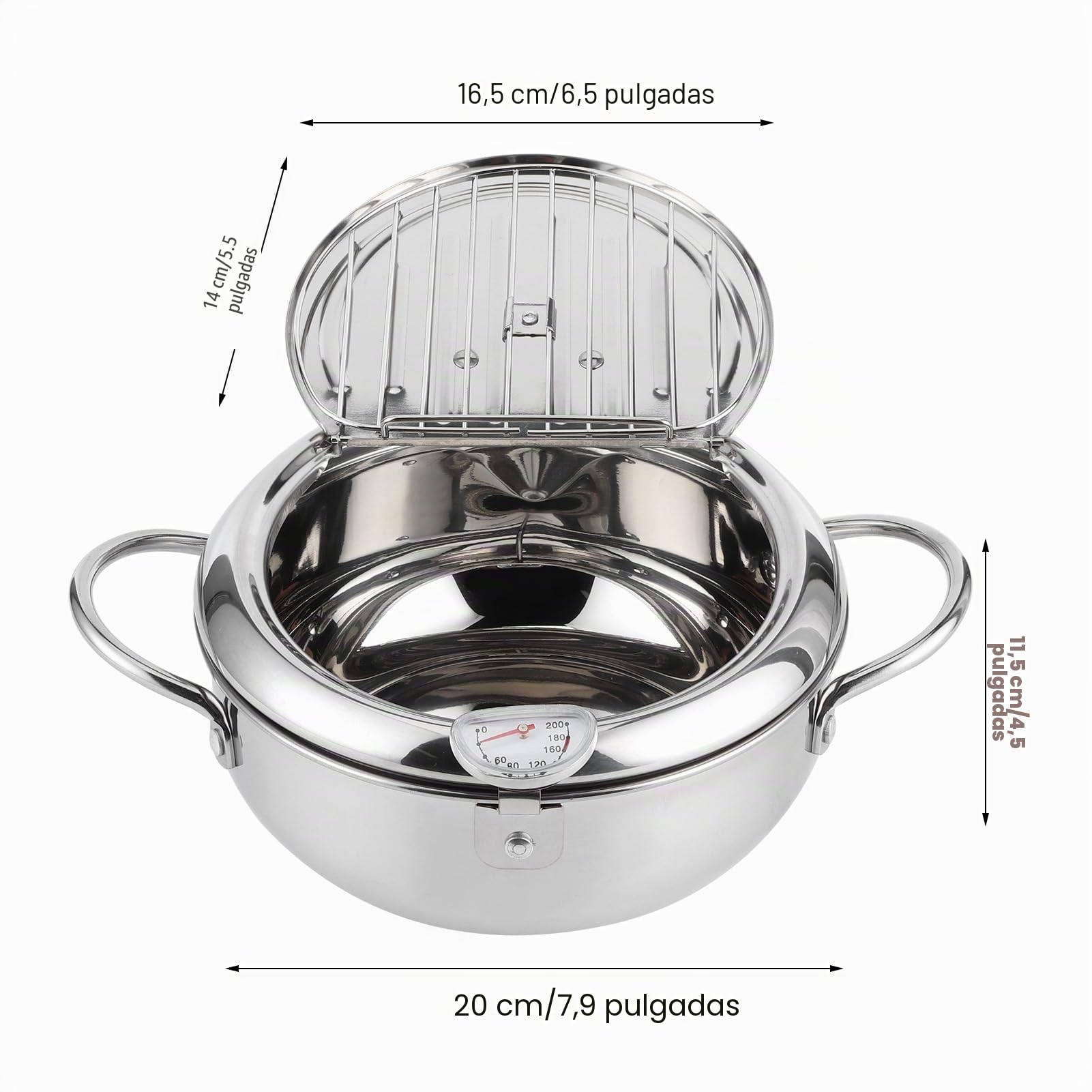 Freidora Tempura Olla para Freír Tempura Olla para Freír Estilo Japonés con Termómetro, de Tacto Frío, Recordatorio de Nivel de Aceite, (Tamaño S 20 cm/7,9 pulgadas)