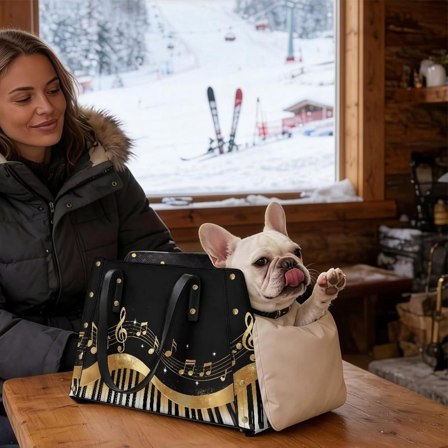 Piano Dog Purse Carrier Lightweight Small Dog Carrier, PU Leather Dog Tote Bag with Large Pockets for Small Cats Outdoor Use