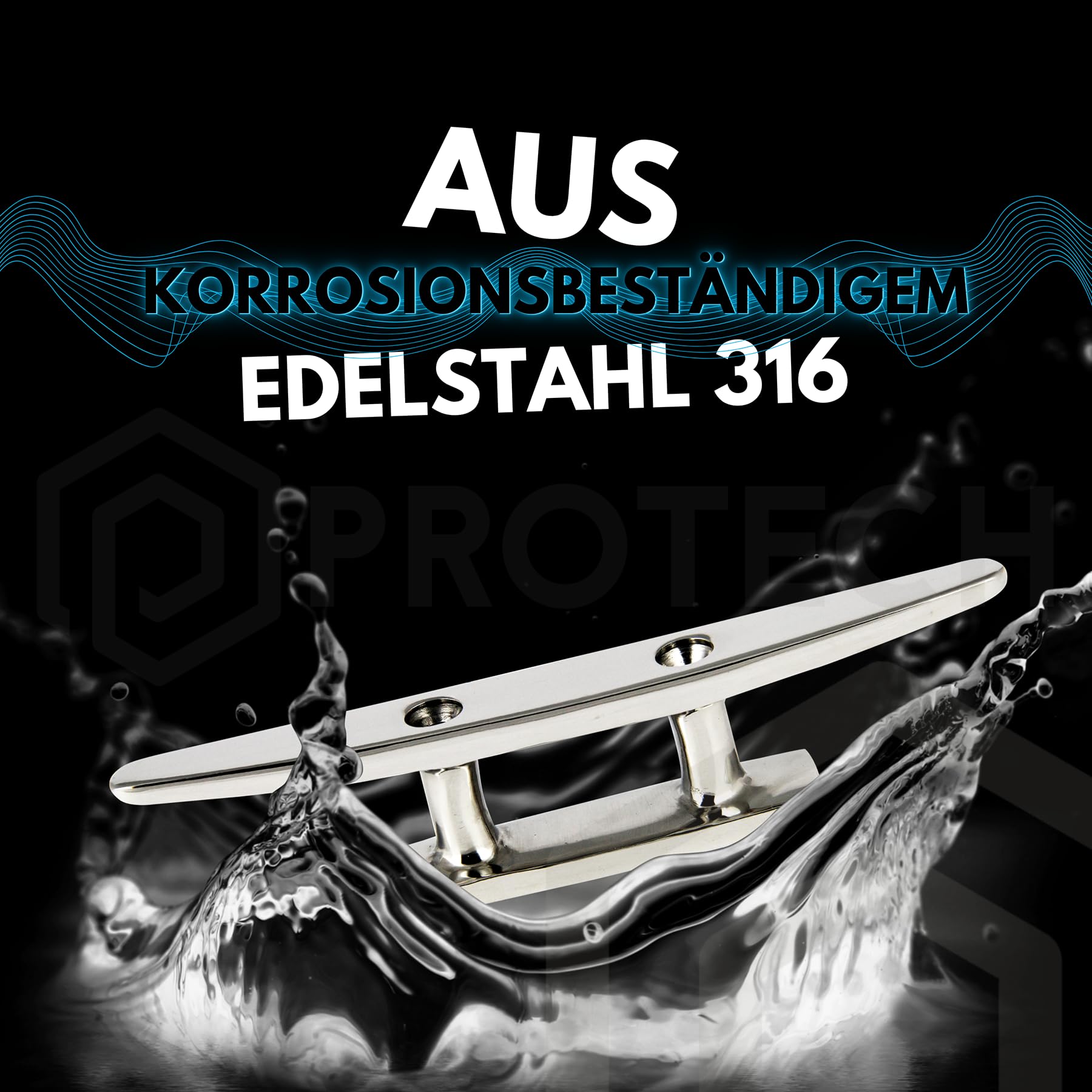 PROTECH 4 Stück Bootsklampe flach 2 löcher 150mm aus rostfreier Edelstahl A4 Festmacher Klampe V4A Anlegeklampen für Boote Belegklampen