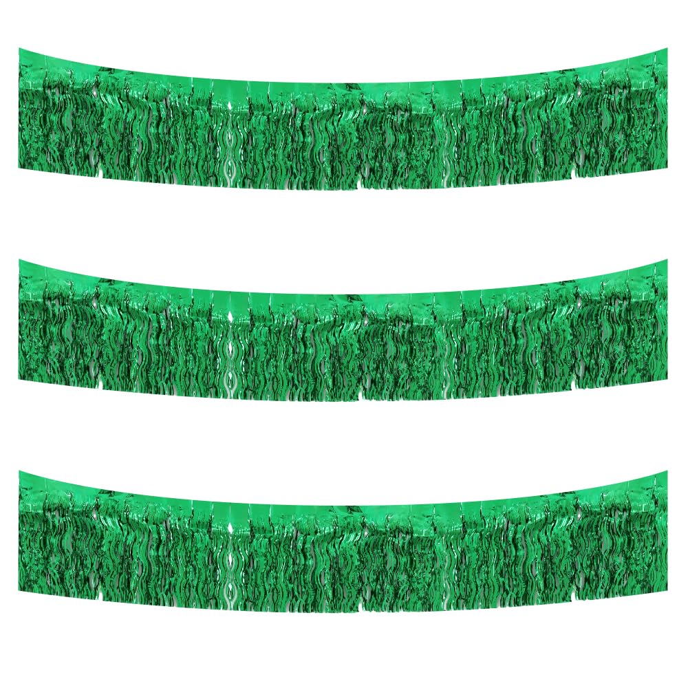 BEISHIDA 3 Pack Green Wavy Foil Fringe Garland 30ft Tinsel Wall Decor