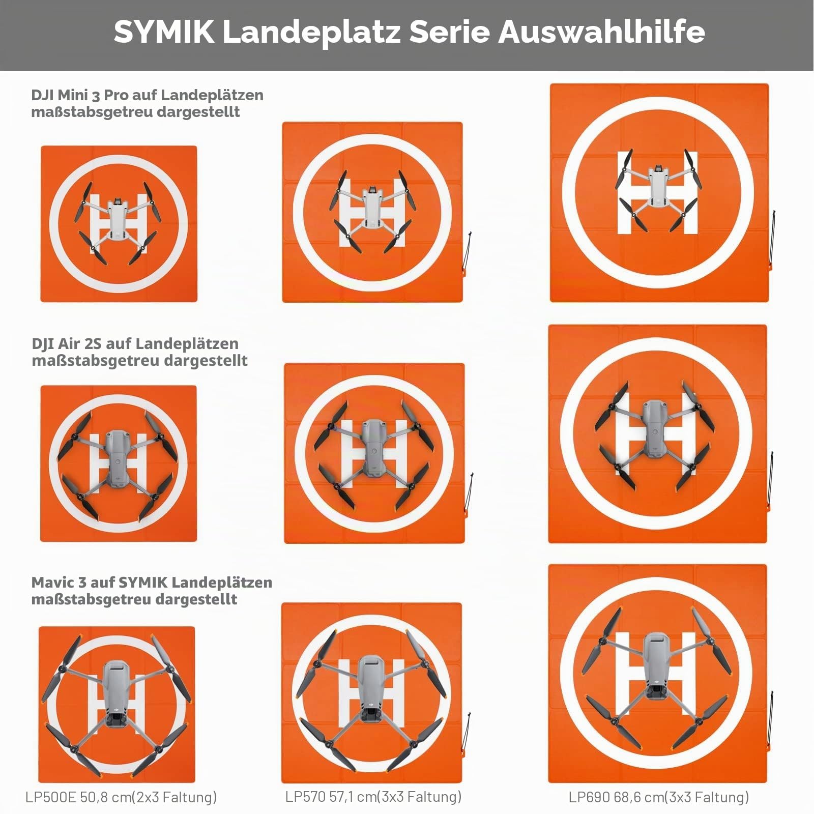 SYMIK LP690 Drohnen Landeplatz, 27"/69cm Gewichtet Doppelseitig Wasserdicht Faltbarer Hubschrauberlandeplatz für DJI Mavic 3 Pro/Cine/Mavic 3 Classic, Air 3/Air 2s/Air 2, Mini 3 Pro(3 x 3-Fach)
