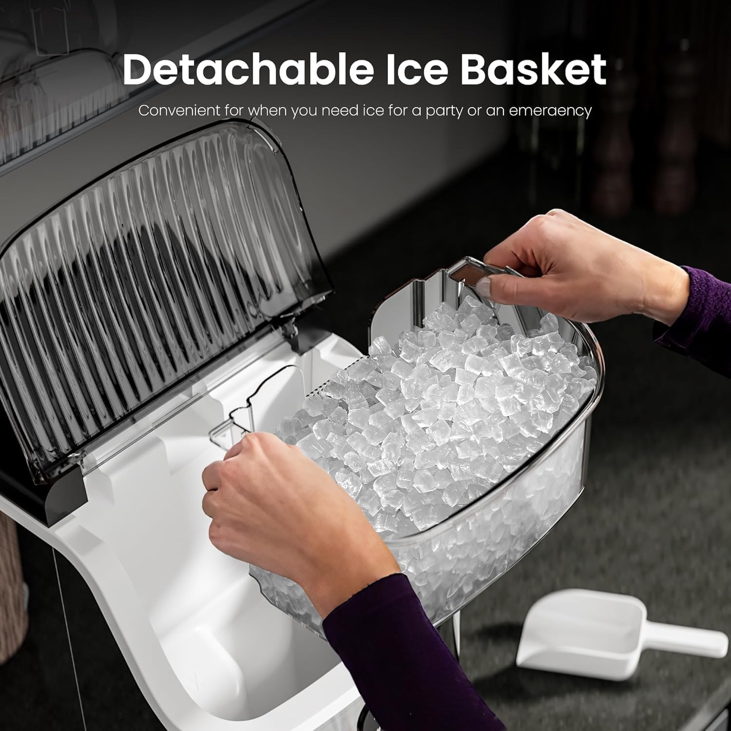 Nugget Ice Maker Countertop With Chewable Ice, 35lbs/Day, Portable Ice Maker Countertop With Handle, One-Click Operation, Compact Design Crushed Pellet Ice Maker For Home & Kitchen(Green) on Fridge.com - View 6