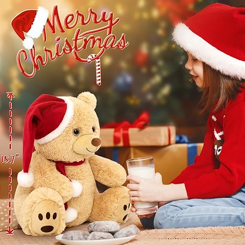 Miniatura 2 de MorisMos Christmas Teddy Bear Stuffed Animal Plush Toy, 16in Santa Teddy Bear, 2025 Christmas Bear Gift for Girl Boy Kid,Brown Holiday Decoration