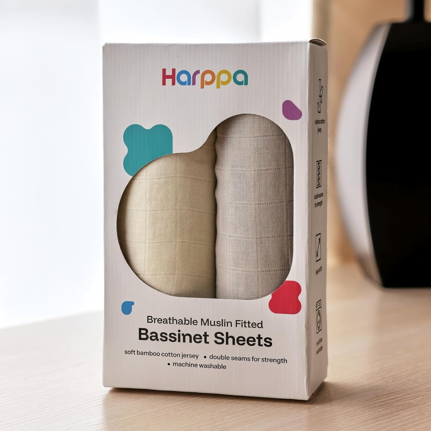 HARPPA Bassinet Sheets 2 Pack, Fitted Baby Sheets for HARPPA Bassinet and Bedside Sleeper, Soft Breathable Bamboo-Derived Viscose and Cotton Fabric, Easy-Care, Washable, 35" x 19"