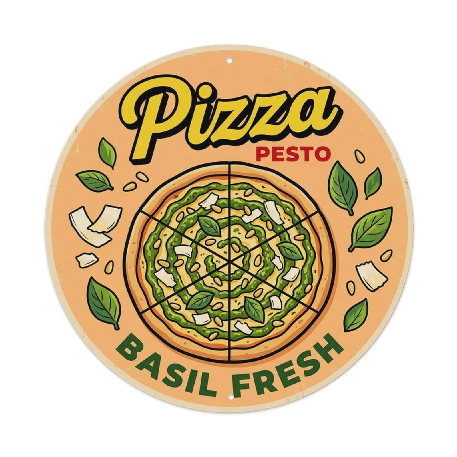 Huiyhb 8X8inch(20X20cm) Vintage Pizza Slice Italian Traditional Cuisine Basil Metal Tin Sign