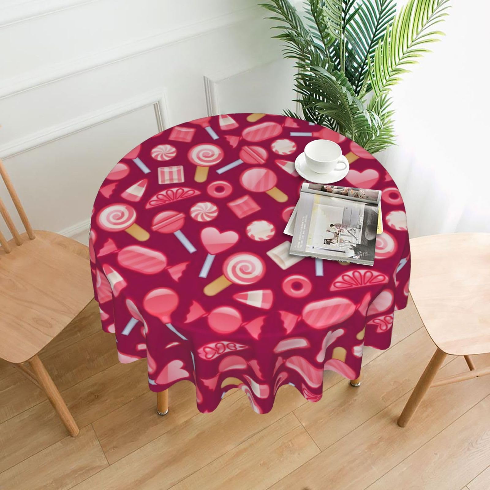 YYHWHJDE Pink Candy Prints Round Decorative Tablecloth 60in – Elevate Your Dining Experience with This Stunning Table Throw for Parties & Everyday Use
