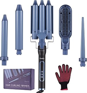 Pretfy 5 in 1 Curling Iron, Professional Curling Wand Set with Hair Straightener Brush, 5 Interchangeable Curling Iron Set Fast Heating for All Hair Types