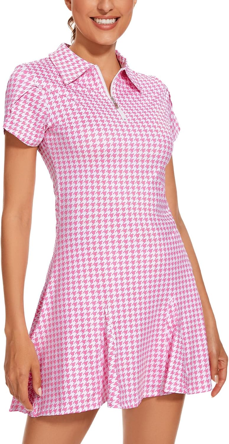 LURANEE Athletic Dress for Women Petal Short Sleeve Tennis Dresses with Shorts and Pockets Flowy Golf Outfits