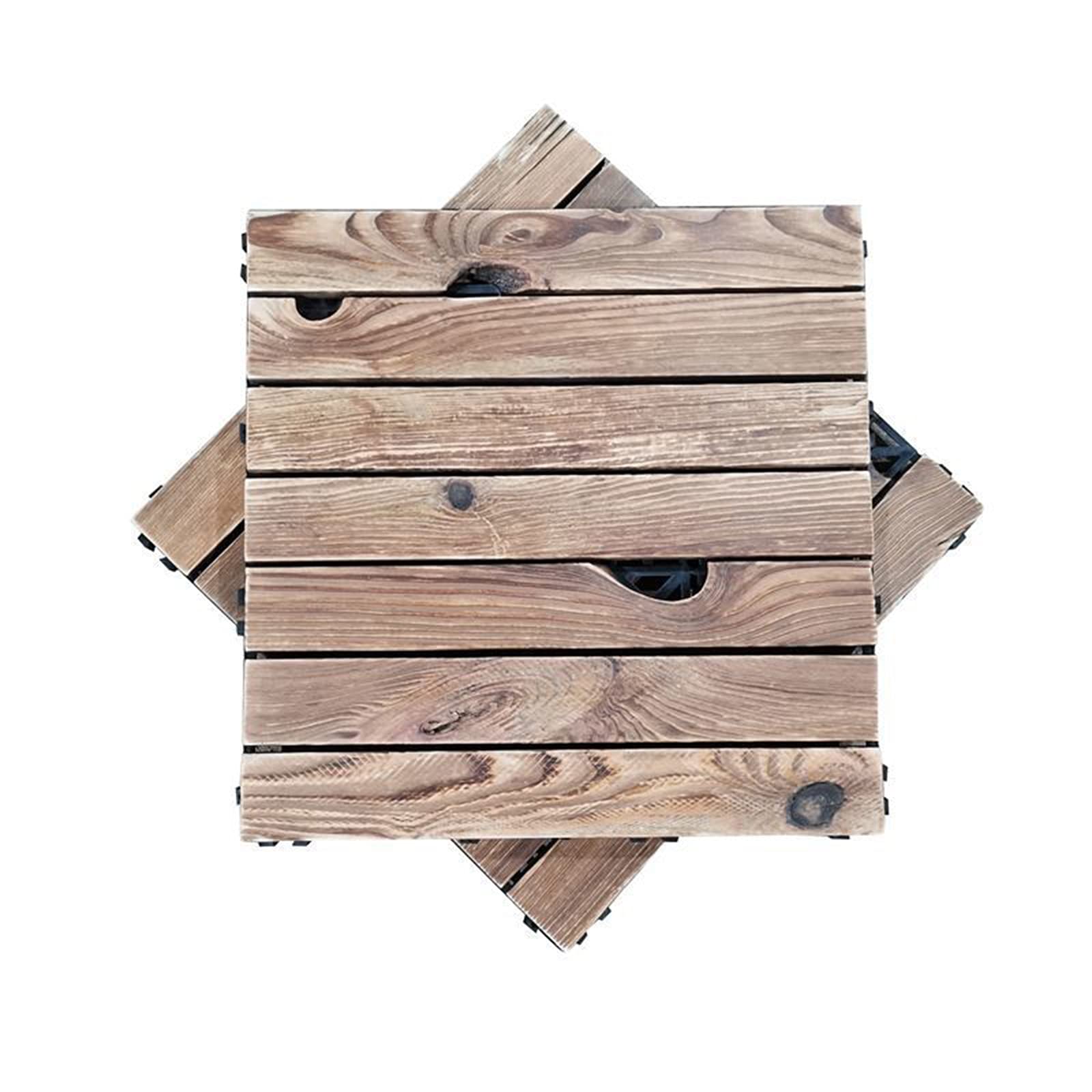 Tuile de plancher en bois solide emboîtable pour terrasse et patio extérieur (Lot de 2)