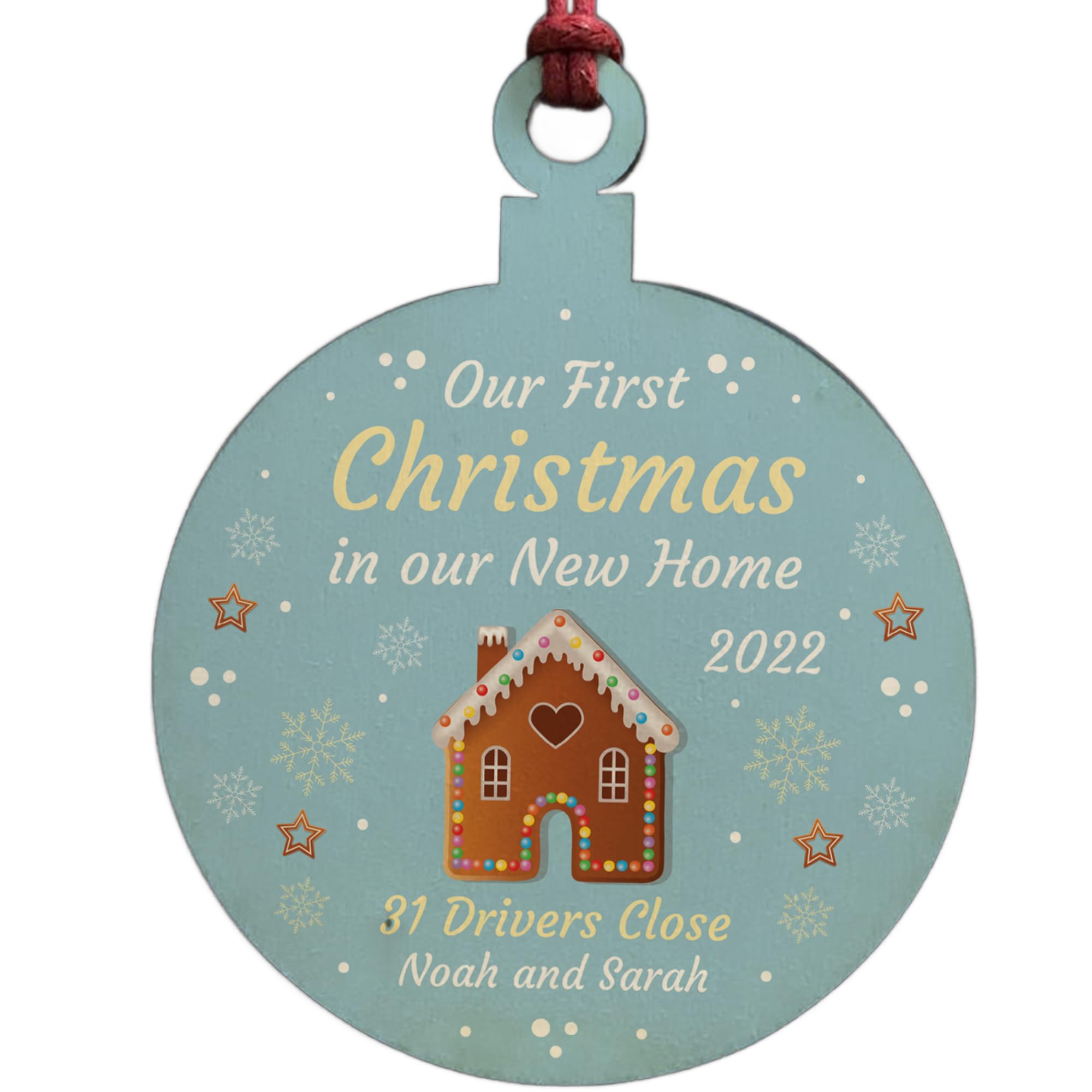 Red Ocean Personalised First 1st Christmas In Our New Home Bauble Wood Tree Decoration Couple