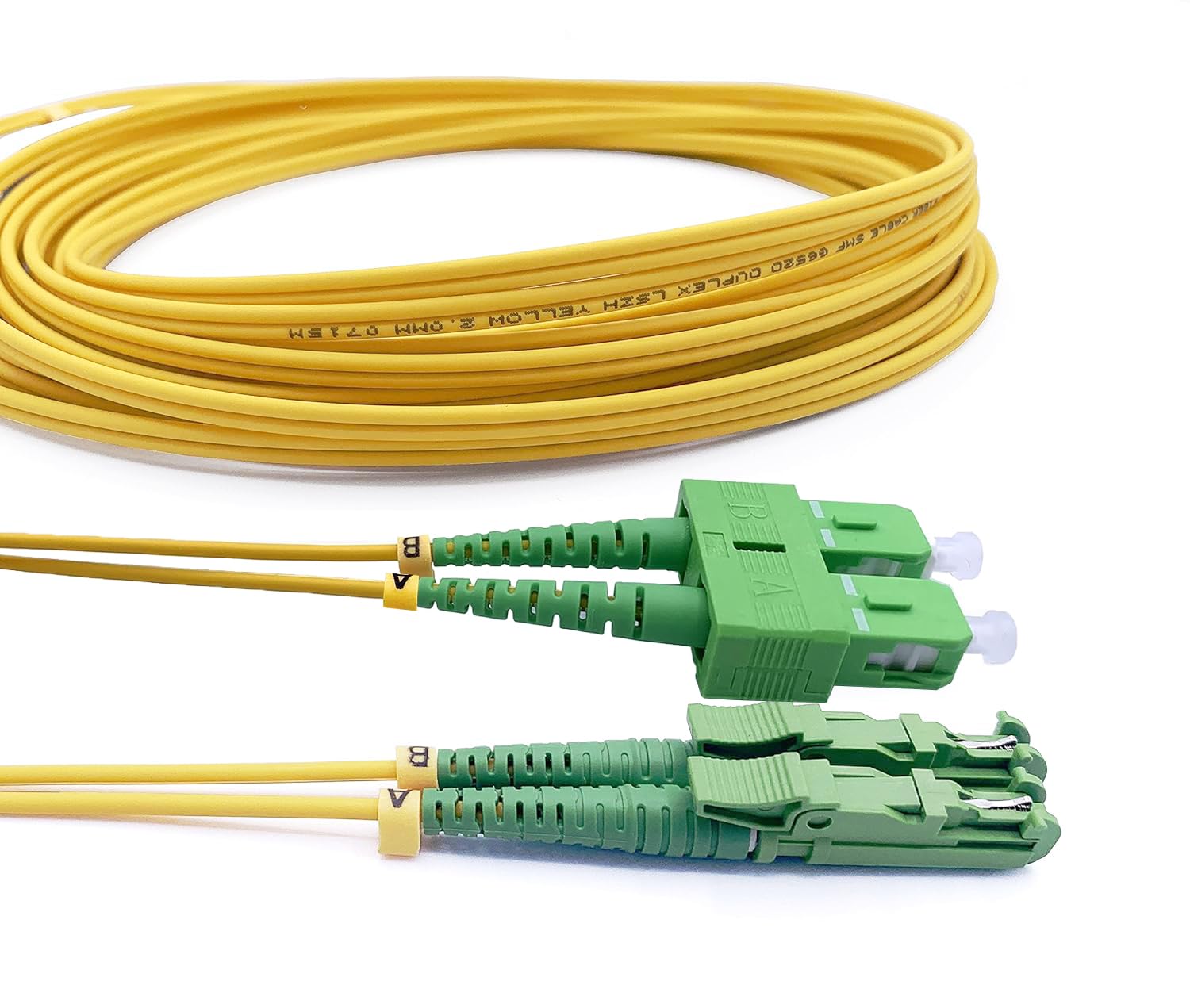 Elfcam® - 30m Câble à Fibre Optique E2000/APC à SC/APC,Monomode Duplex, Jarretière Optique 9/125μm OS2 2.0mm G652D LSZH, Jaune(30M)