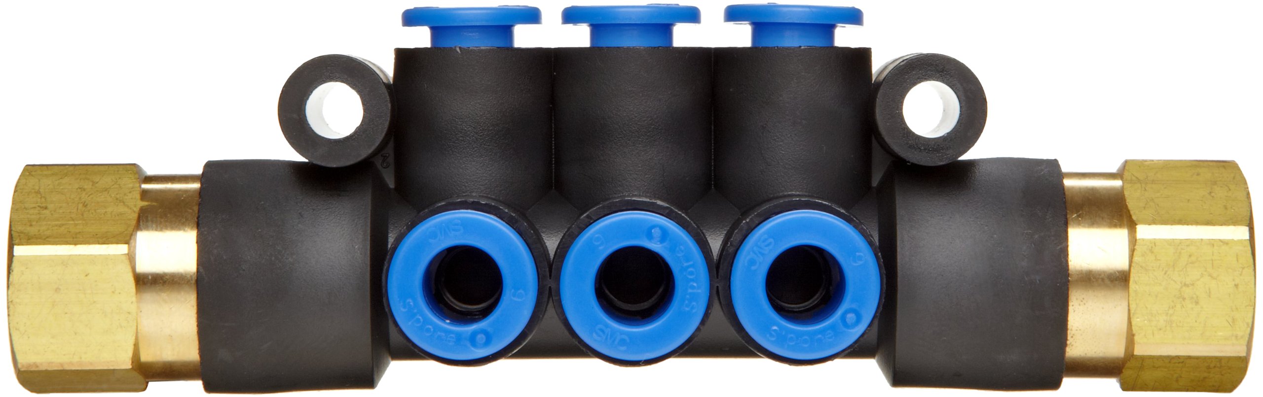 Pneumadyne M20-250-6-90W, Manifold, 90 Degree Ports, 6-Station, 1/4 NPT Input, 1/8 NPT Output, 1.5