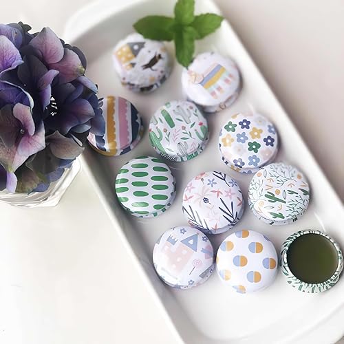 Miniatura 5 de Rarapop Paquete de 12 mini tarros redondos reutilizables de hojalata con tapas, latas pequeñas de viaje de dibujos animados de 0.7 fl oz, botella