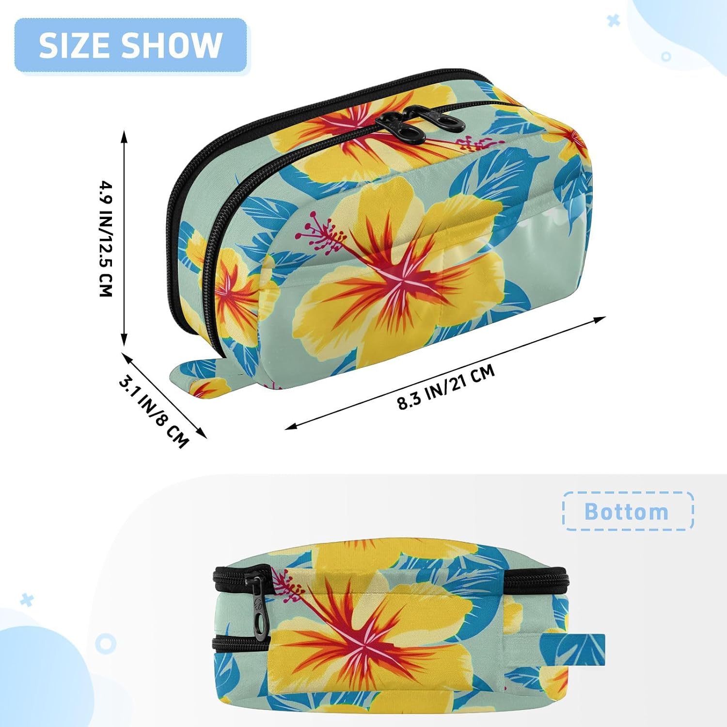 ALAZA Hibiscus Blue Yellow Flower Pattern Large Capacity Pencil Case, Aesthetic Stationery Organizer Bag with Clear PVC Window, High Capacity Pen Pouch with Dividers for School Office Travel image 3