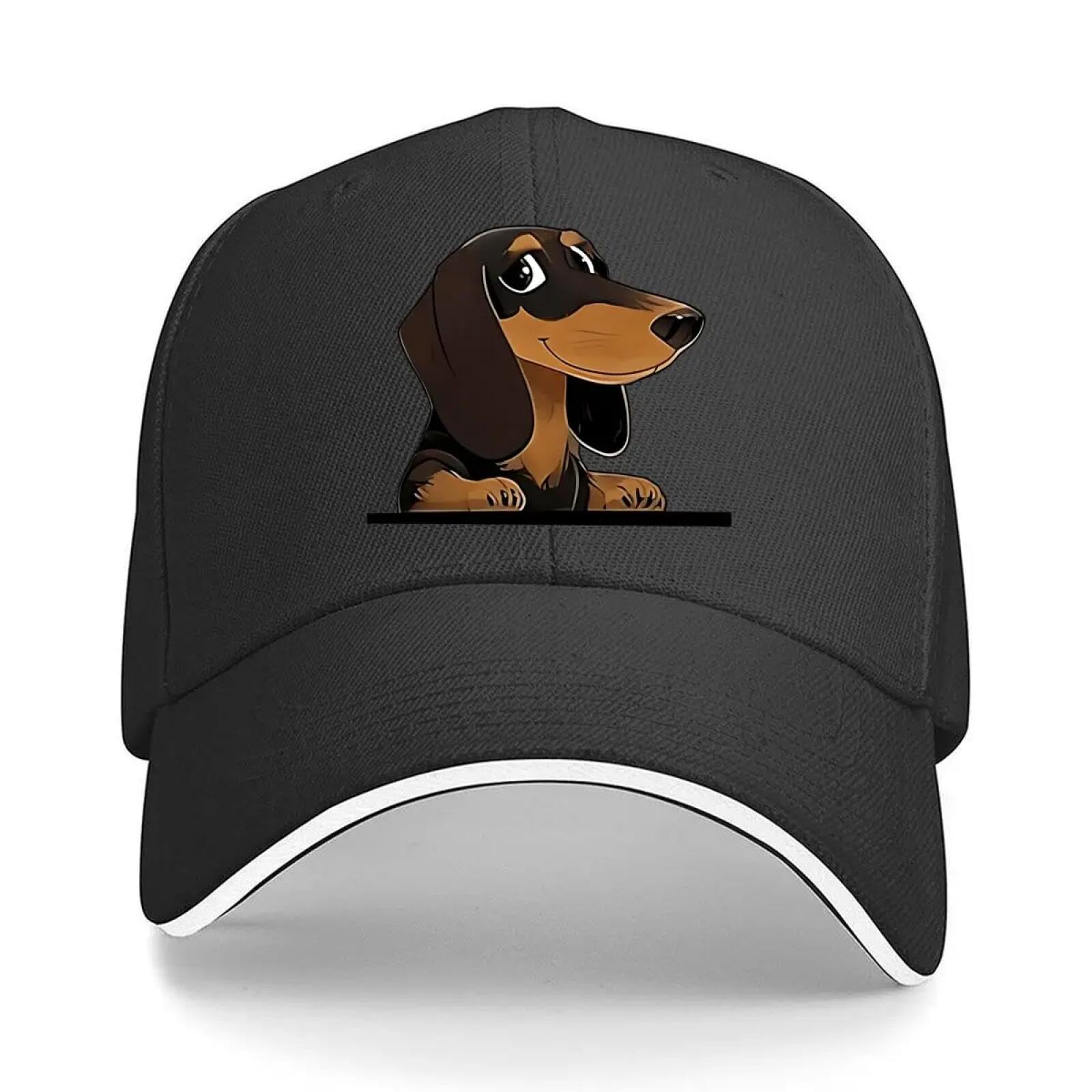 Casquette de baseball snapback noire avec teckel brodé taille ajustable