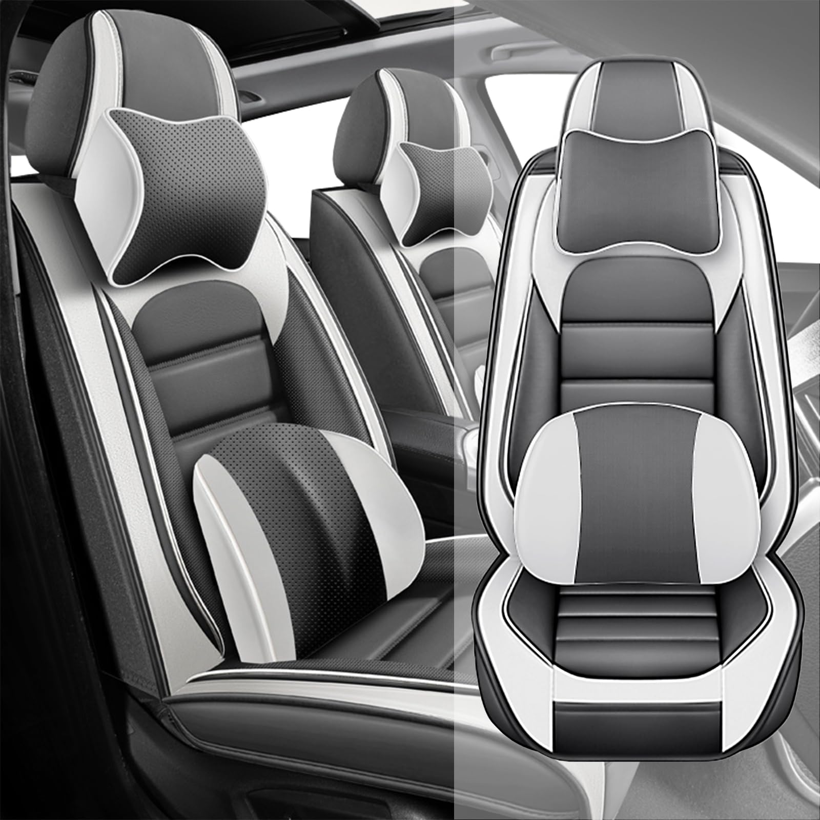 Fit for 95% of Cars SUVs Seat Covers,Car Seat Cover Protector,Waterproof Front Car Seat Covers(Luxury-Gray&amp;White)
