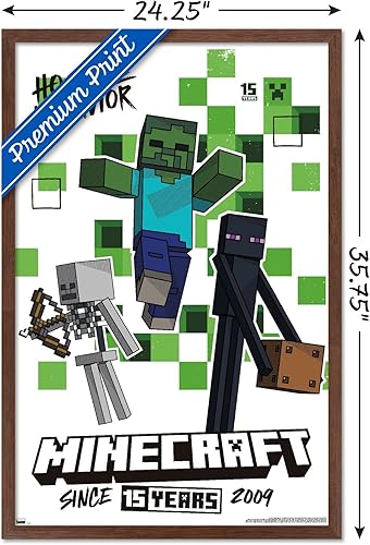 Miniatura 3 de Trends International Minecraft 15th Anniversary - Hostile Behavior Wall Poster, 22.37" x 34.00", Mahogany Framed Version
