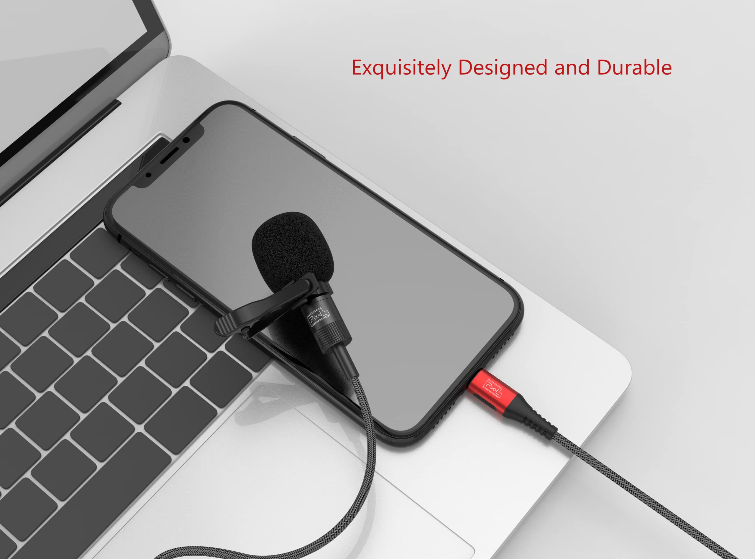 Pixel Micrófono Solapa, Omnidireccional Lavalier Micrófono de Condensador con 3 m Audio Cable Extensión para Podcast/Grabación Entrevista/Videoconferencia/Youtube [MFi Certificado] para iPhone/iPad
