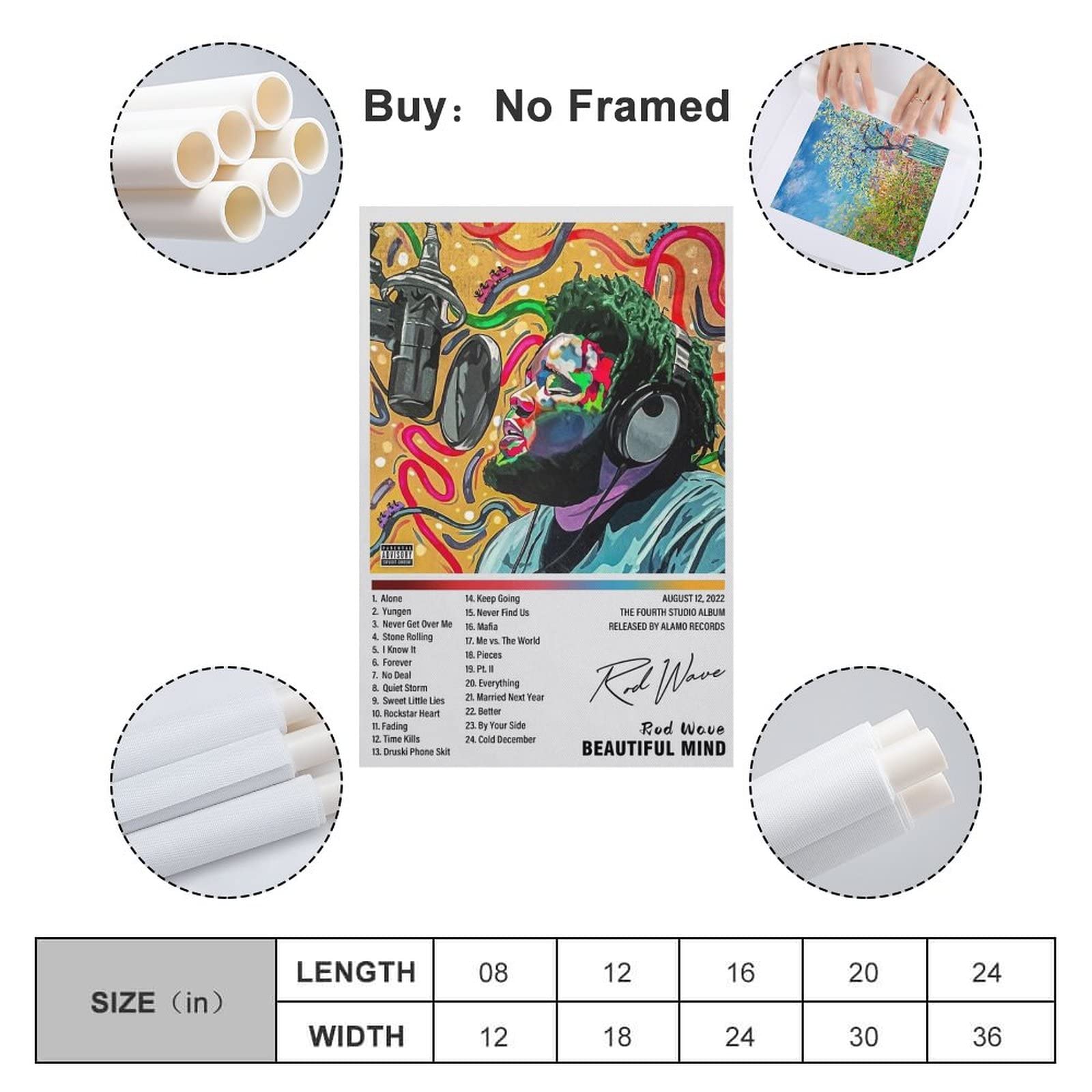 Amazon.com: Vorphy Rod Wave Beautiful Mind Music Album Poster HD