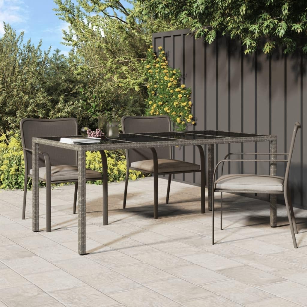 Patio Table ,Outdoor Dining Tables,Dinette Tables,Display Tables,Garden Furniture,Snack Tables,Game Tables,for Patios,Decks,Lawns,Gardens,Gray 74.8"x35.4"x29.5" Tempered Glass and Poly Rattan