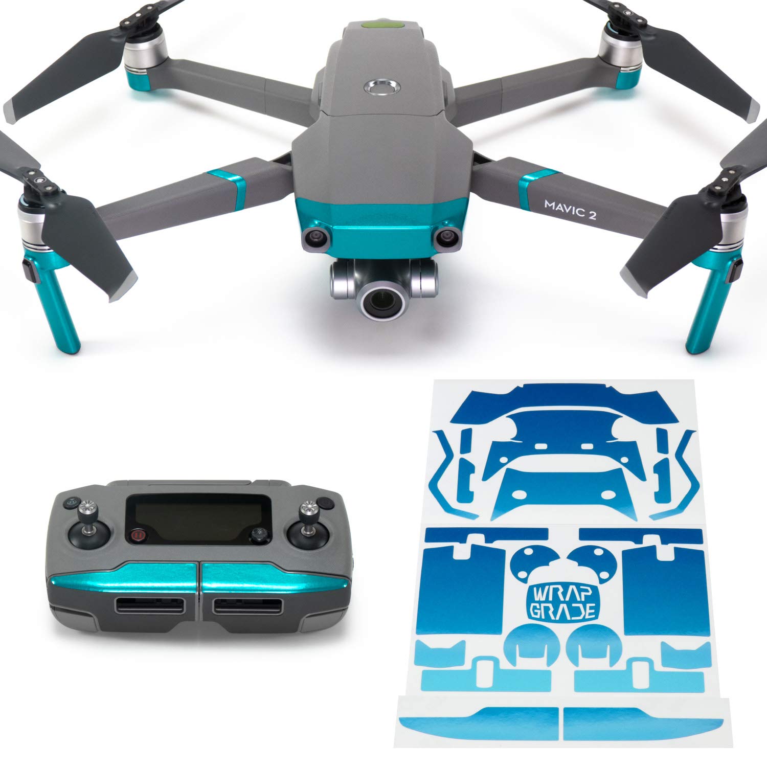 WRAPGRADEPoly Skin for DJI Mavic 2 Accent Colour (Caribbean Blue)