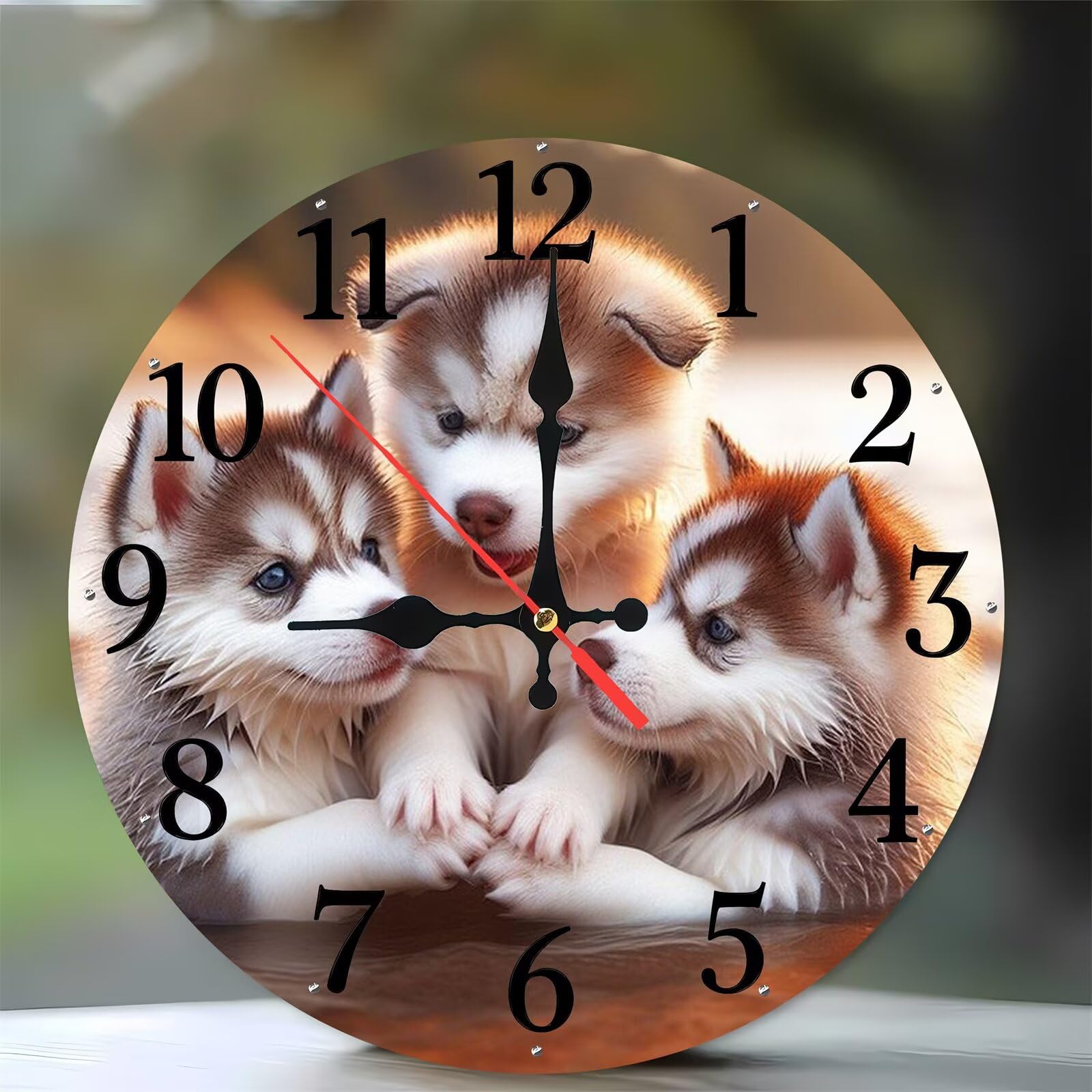Horloge murale motif chiens mignons en bois décoration chaleureuse maison