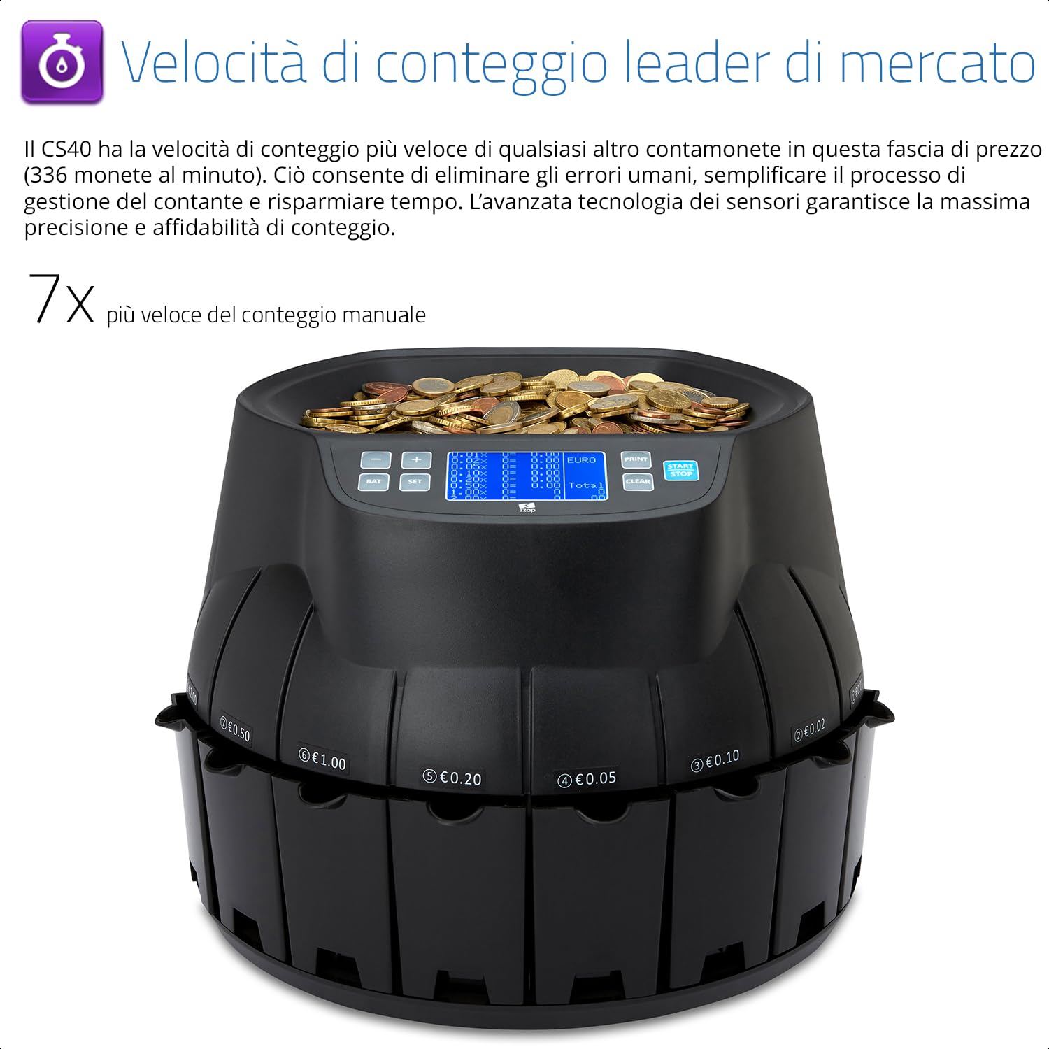 ZZap CS40 Contamonete automatica in euro, Macchina conta-denaro, Macchina conta-soldi