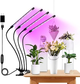 Grow Light Plant Lights for Indoor Plants,4 Heads LED Grow Light with Full Spectrum & Red Blue Purple Spectrum for Indoor Plant Growing Lamp,3/9/12H Timer, 10 Dimmable Levels Four-Head