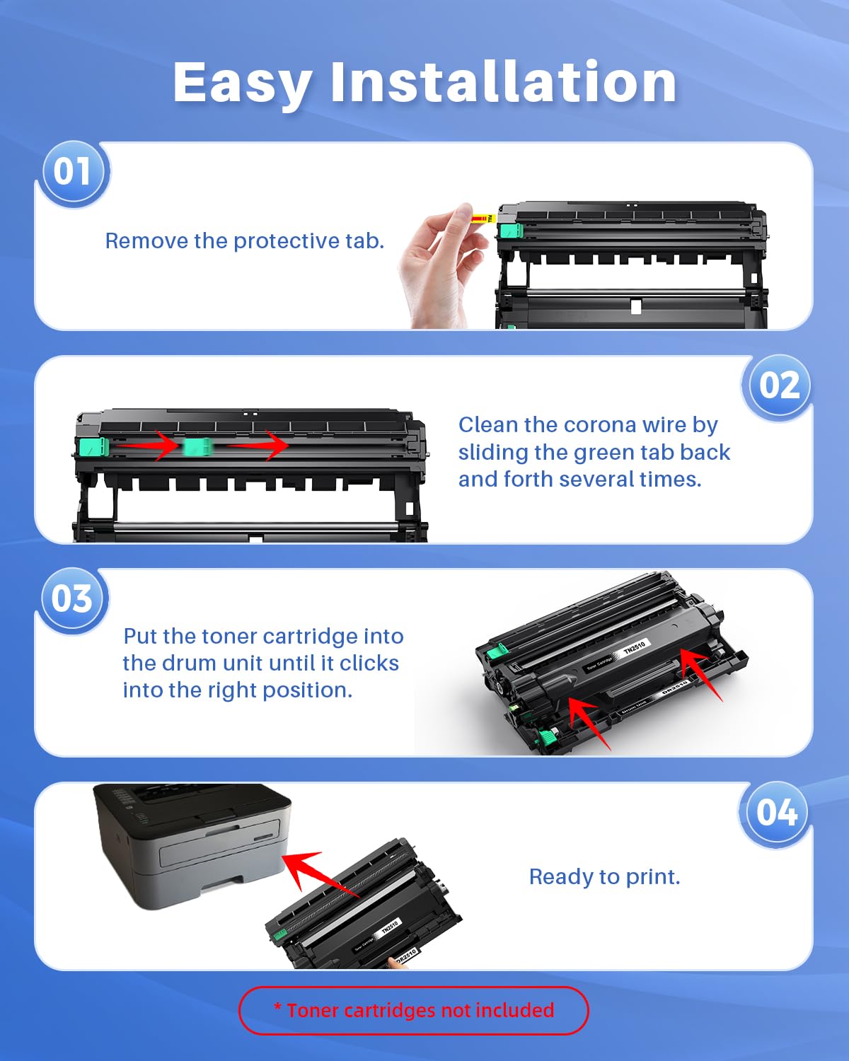 INK4U DR2510 Tamburo (Confezione da 2, Totale 30.000 Pagine) Compatibili per Brother DR 2510 Tamburo per DCP-L2627DW HL-L2400DWE DCP-L2620DW MFC-L2860DW DCP-L2660DW MFC-L2860DWE DCP-L2627DWE