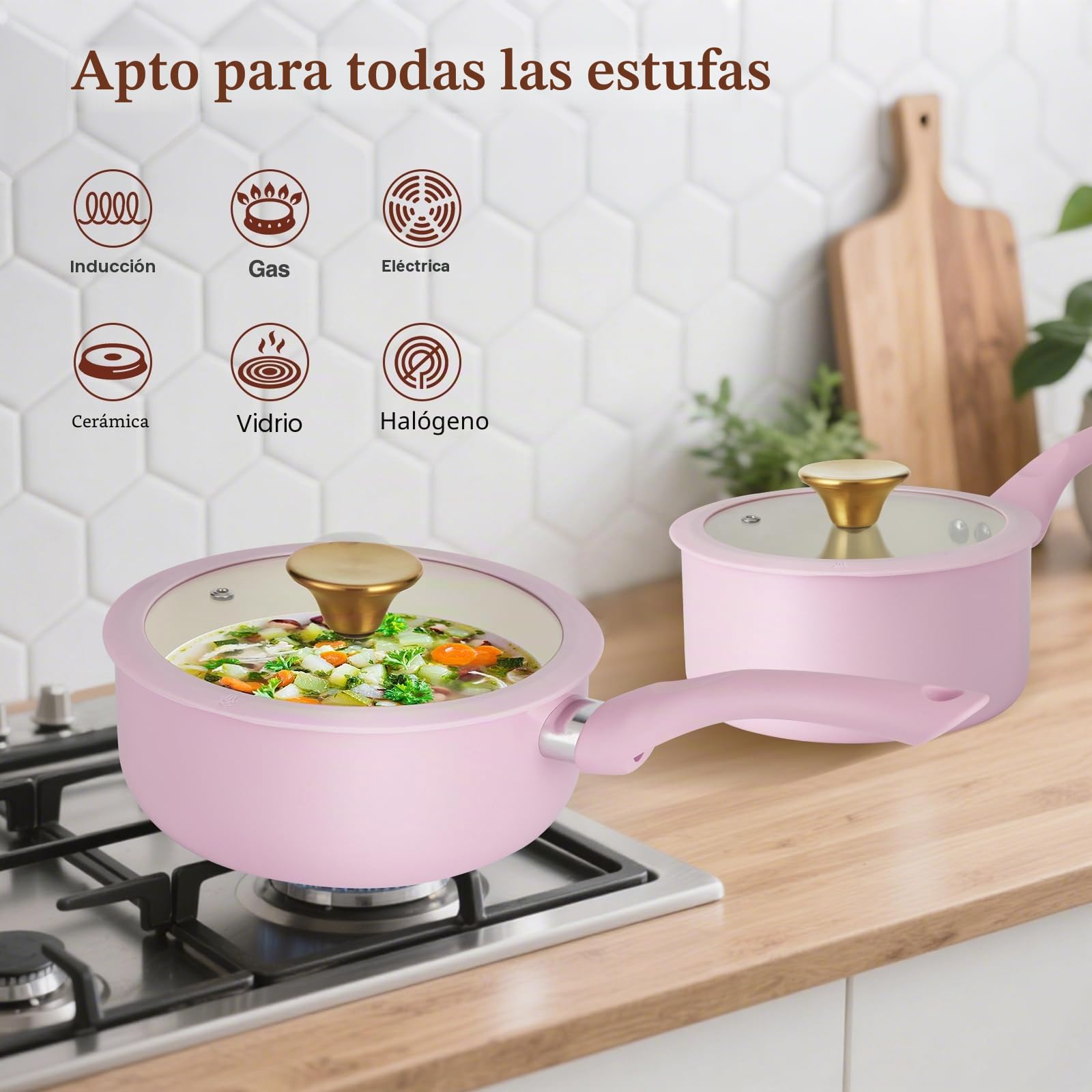 M MELENTA Juego de ollas y sartenes antiadherentes, 11 piezas de cerámica para inducción, juego de utensilios de cocina no tóxicos con sartenes, juego de cacerolas, 100% libre de PFOA, rosa