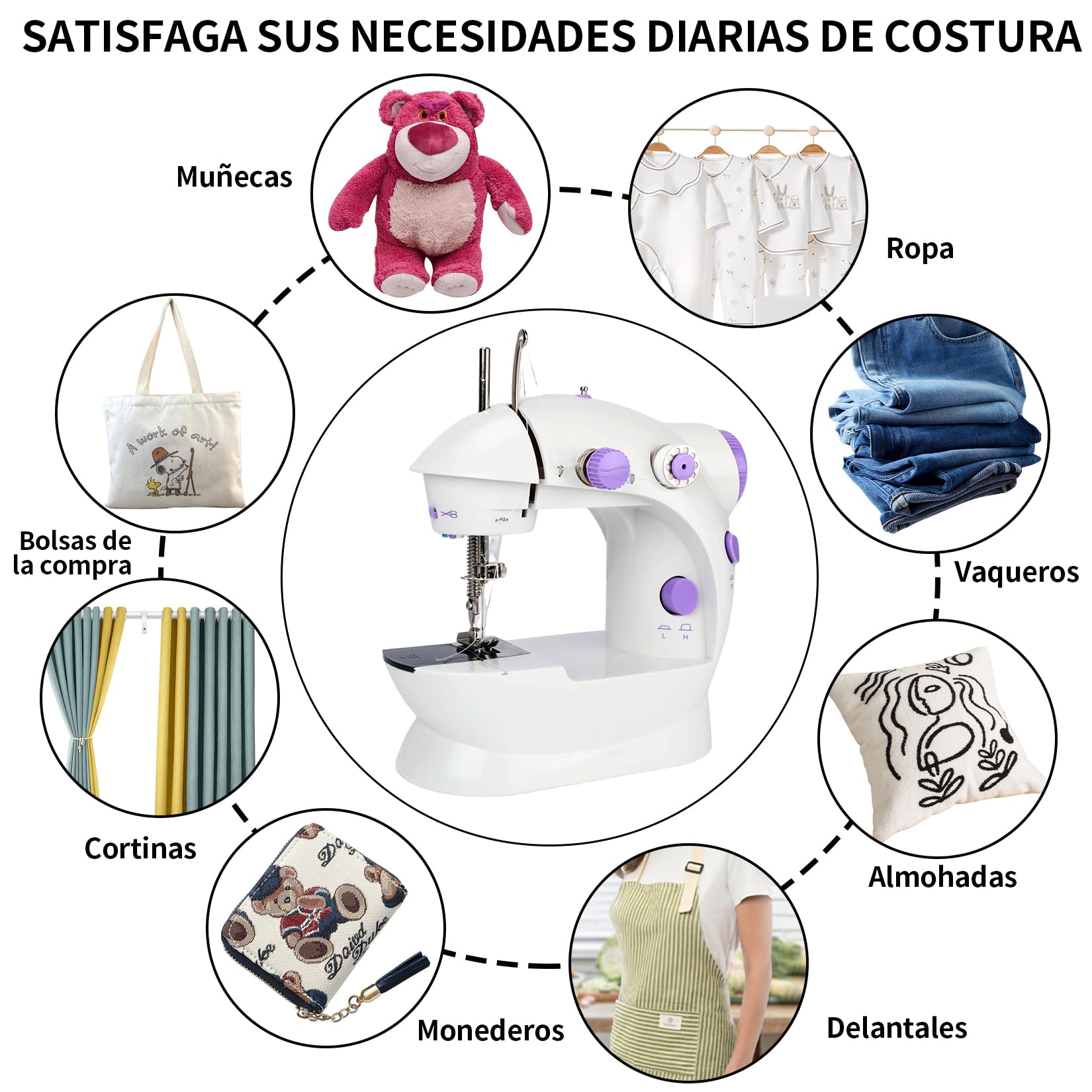 Máquina de Coser Portátil, Mini Maquina de Coser Electrica, Máquina de Coser Eléctrica Multifuncional con Dos Velocidades, Luz LED y Pedal, Adecuado para Principiantes y Profesionales : Amazon.com.mx: Hogar y Cocina