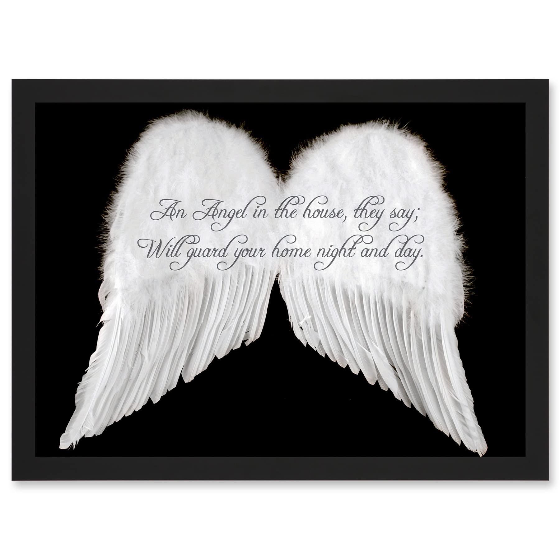 Artery8 Framed Wall Art Print - Angel The House Guard Home Wings Quote Motivation Typography A4 - Black