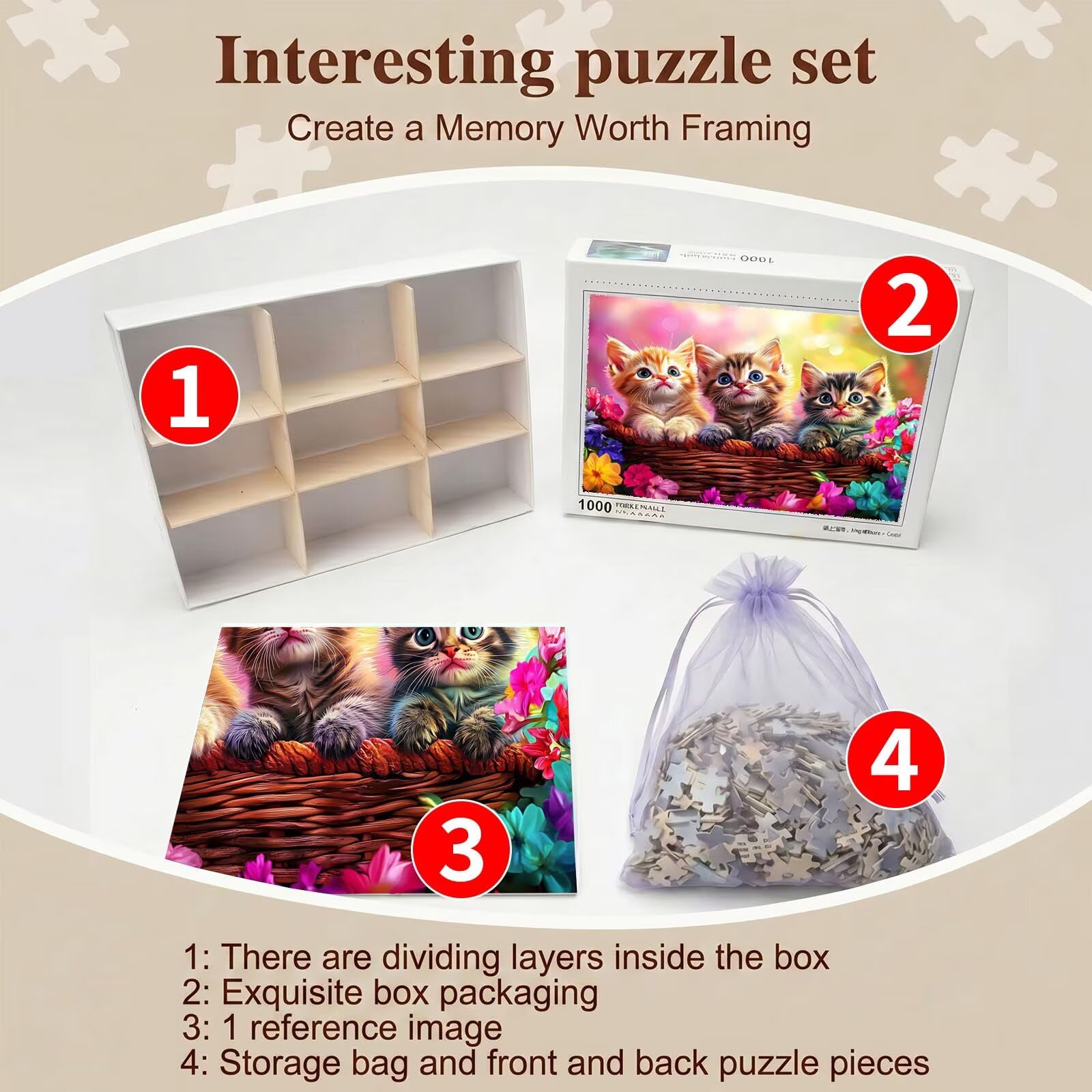 gatto Carino-2 Puzzle 1500 Pezzi per Adulti, Puzzle in Legno - Collezione Classica con Poster Incluso - Sfida di Concentrazione e Passatempo Antistress, Gioco Educativo per Famiglia, 87 x 57 cm f0-686