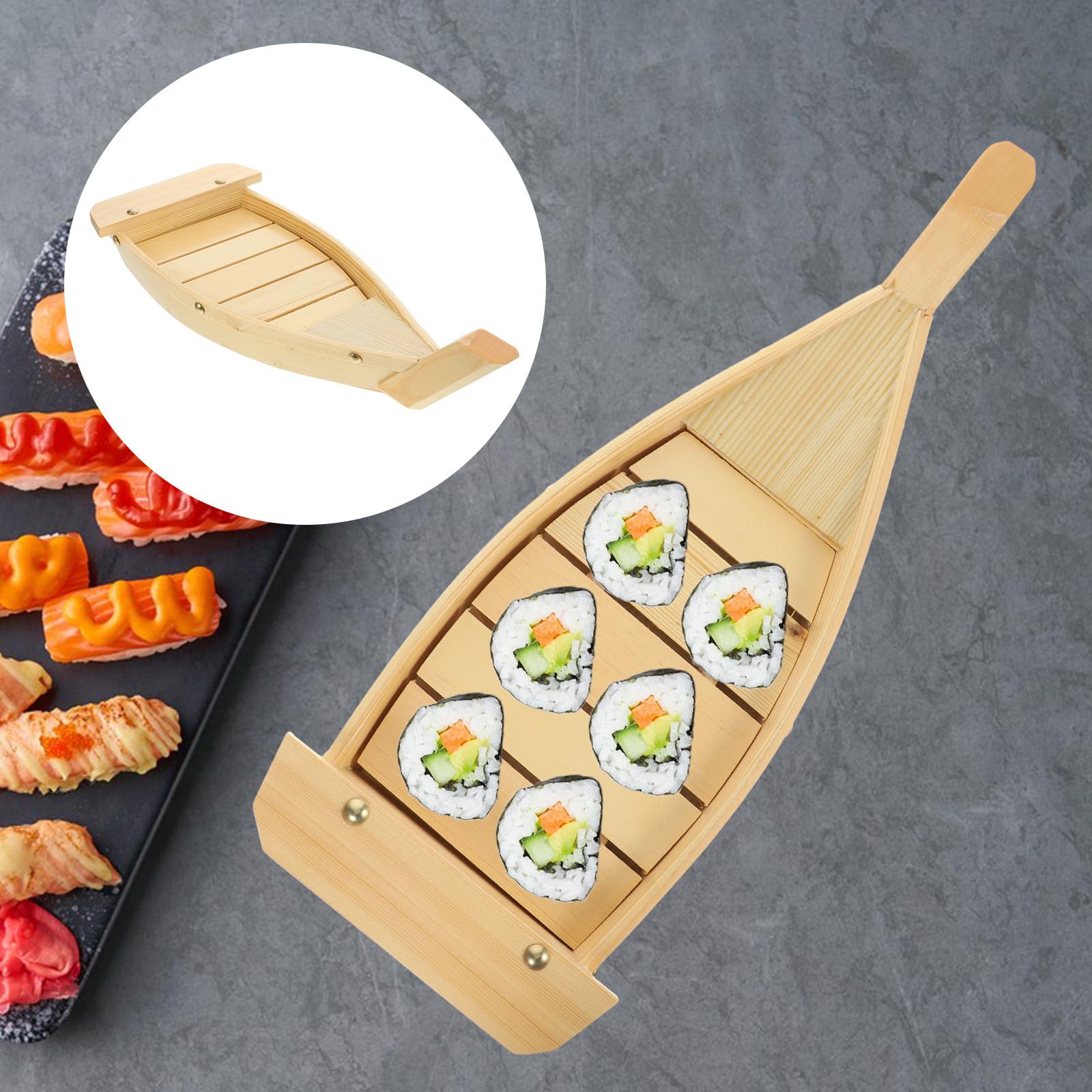 Abaodam Barco de Madera para Sushi Estilo Japonés Bandeja Decorativa Grande Plato Práctico para Servir Sashimi y Aperitivos Restaurante o Hogar