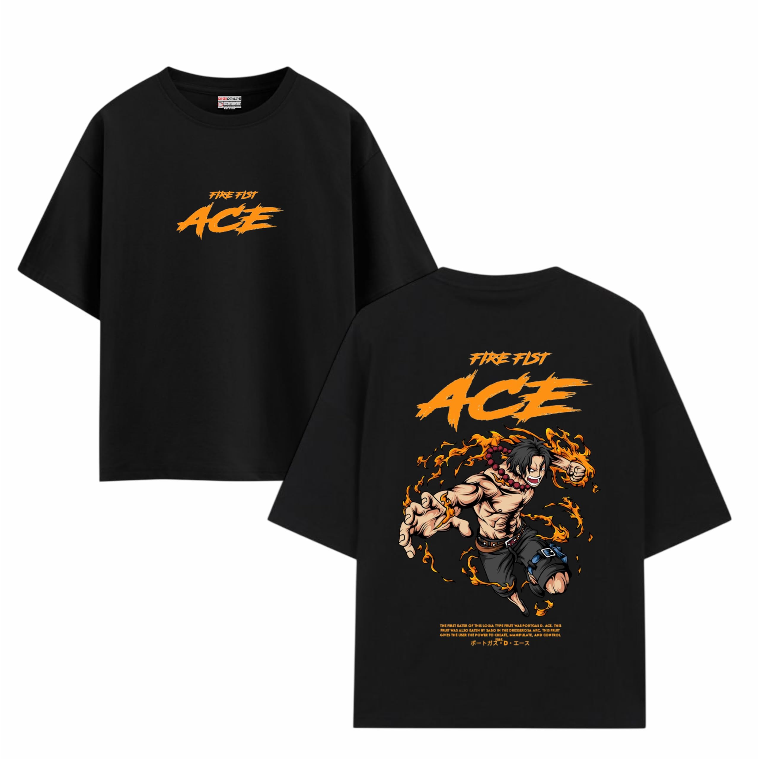 Buy DIGI DRAPE Portgas D. Ace Fire Fist Oversized Anime T-Shirt