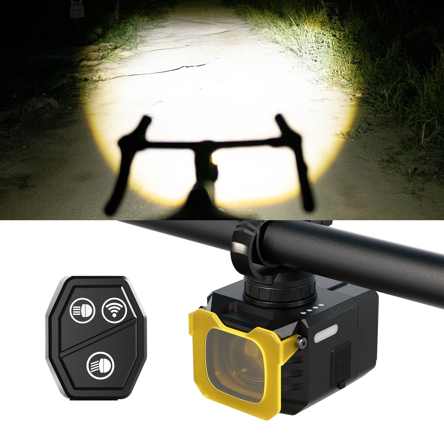 PicnaRizer Bike Headlight with High/Low Beam Wireless Switching, 2400+ High Lumens LED Super Bright,Cut-Off Beam for Night-Friendly Cycling, Rechargeable Bicycle Front Light with Fog Mode and Strobe