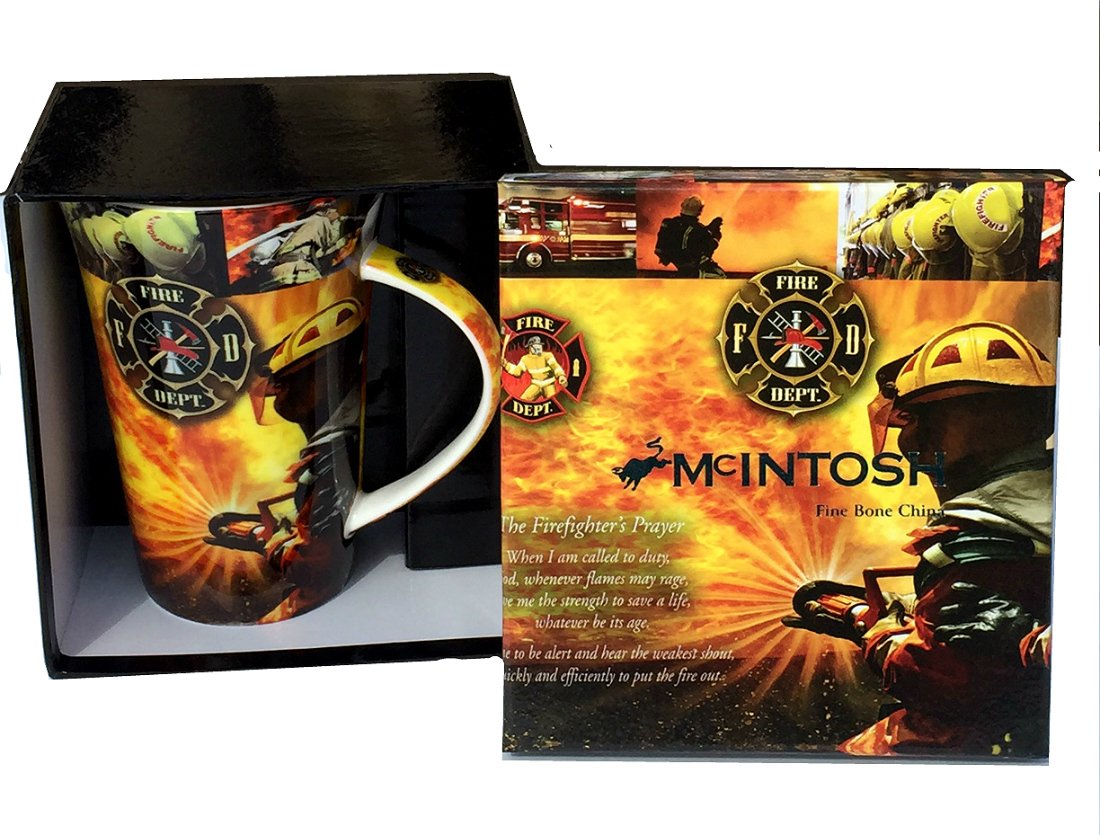 Firefighter Gifts, Fine Bone China Coffee Mug, Featuring Firefighters and Firefighters Prayer in Colorful Keepsake Gift Box, 5.5 high, 15 oz