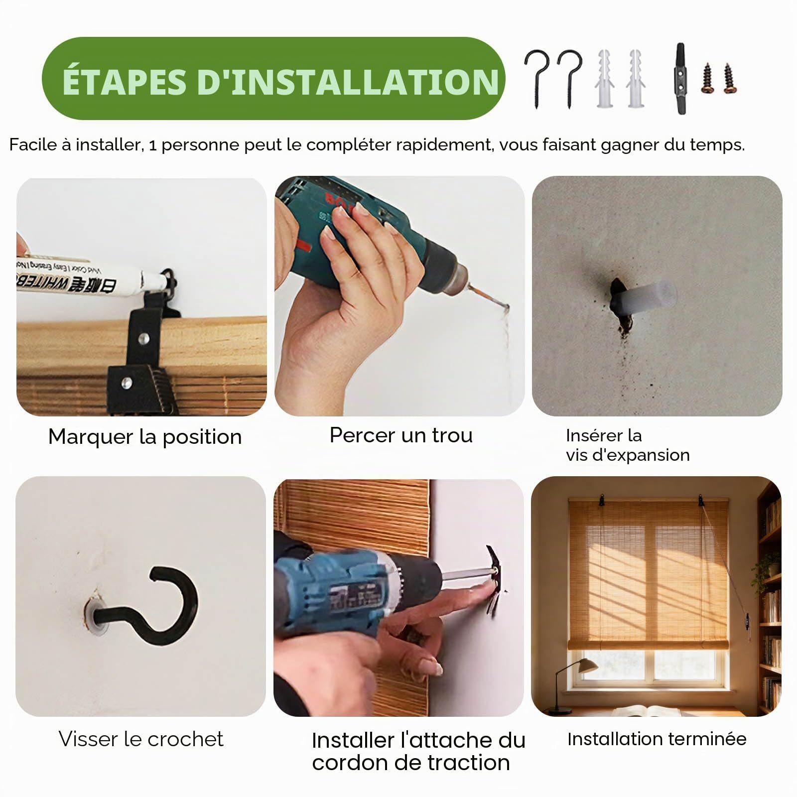 Store Bambou Exterieur Intérieur 70% Occultant 45-180cm Store Enrouleur Roseau Naturel Anti-UV Stores Vénitien en Bois pour Patio/Porche/Jardin Stores Romains Faciles à Installer(W150xH150cm)