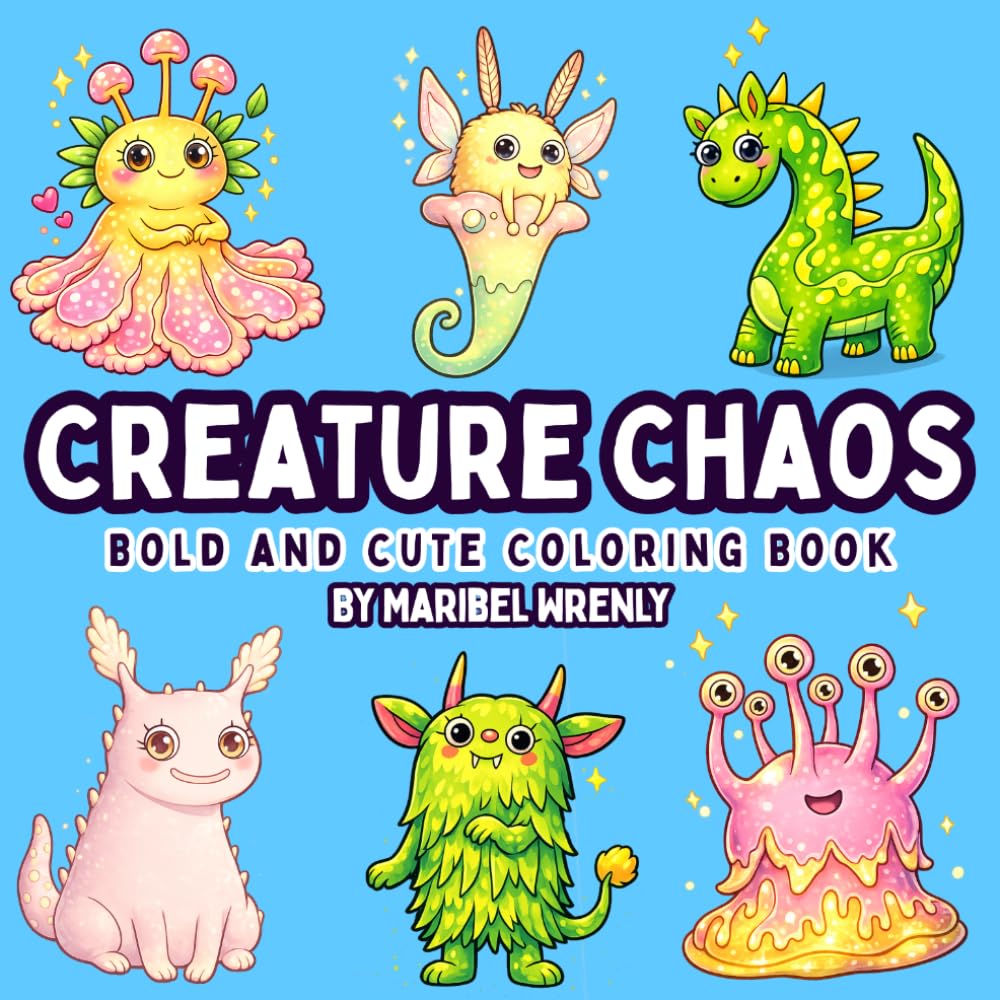 Creature Chaos: Bold and Cute Coloring Book: Fun Fantasy Creatures and Silly Monsters for Relaxing, Creative Coloring (Whimsy Escapes: A Calming Coloring Journey)
