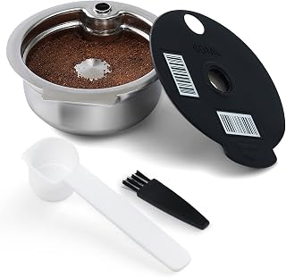 RECAFIMIL Wiederverwendbare Kaffeekapseln 60 ml mit schwarzem Silikondeckel, nachfüllbarer Edelstahl-Kaffeekapselfilter, kompatibel mit Bosch Tassimo Maschinen