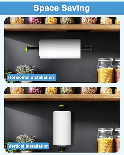 Miniatura 4 de Paquete de 2 soportes para toallas de papel adhesivo fuerte debajo del gabinete, soporte de pared para papel higiénico negro con autoadhesivo o