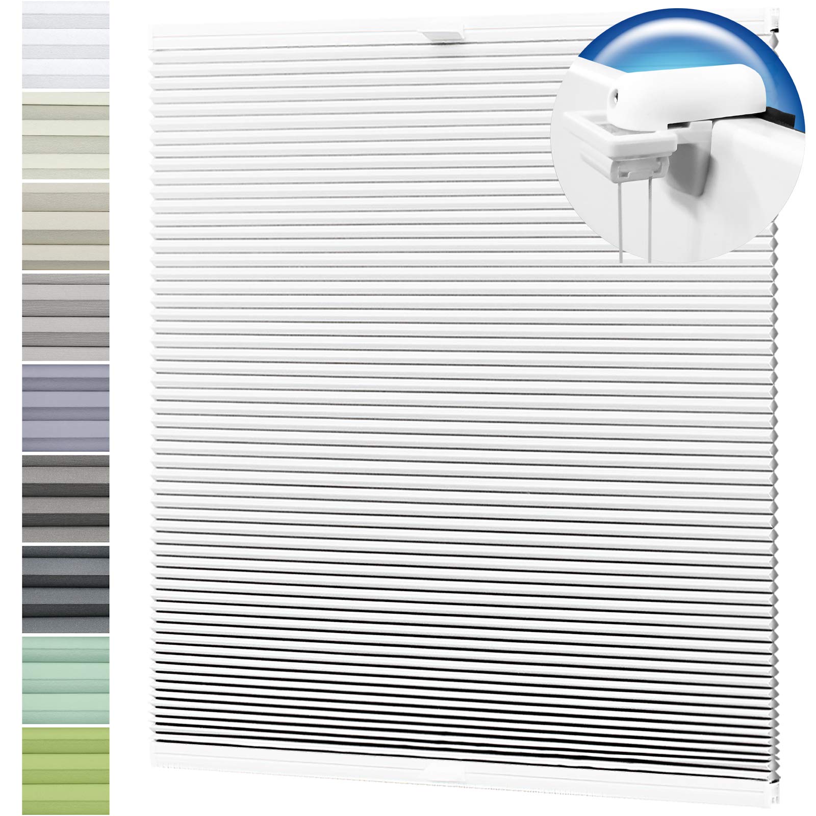 Wabenplissee nach Maß Verdunklung Thermo Plissee Klemmfix Ohne Bohren Weiß Rückseite Weiß Breite: 41-60 cm, Höhe: 101-140 cm