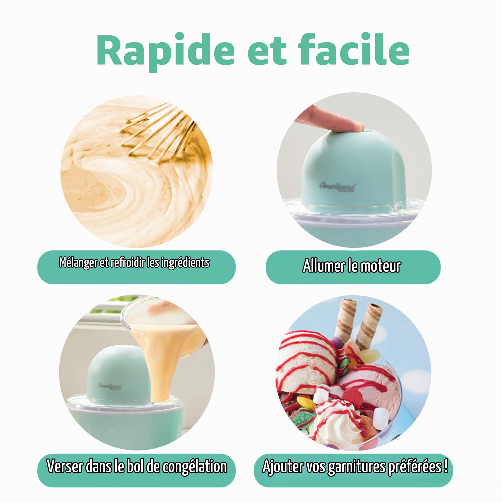 Americana Collection Elite Pint Perfect EIM1205MX Machine à crème glacée 1 pinte Tasse de congélation pour yaourt glacé, sorbet, gelato friandise, recettes, menthe