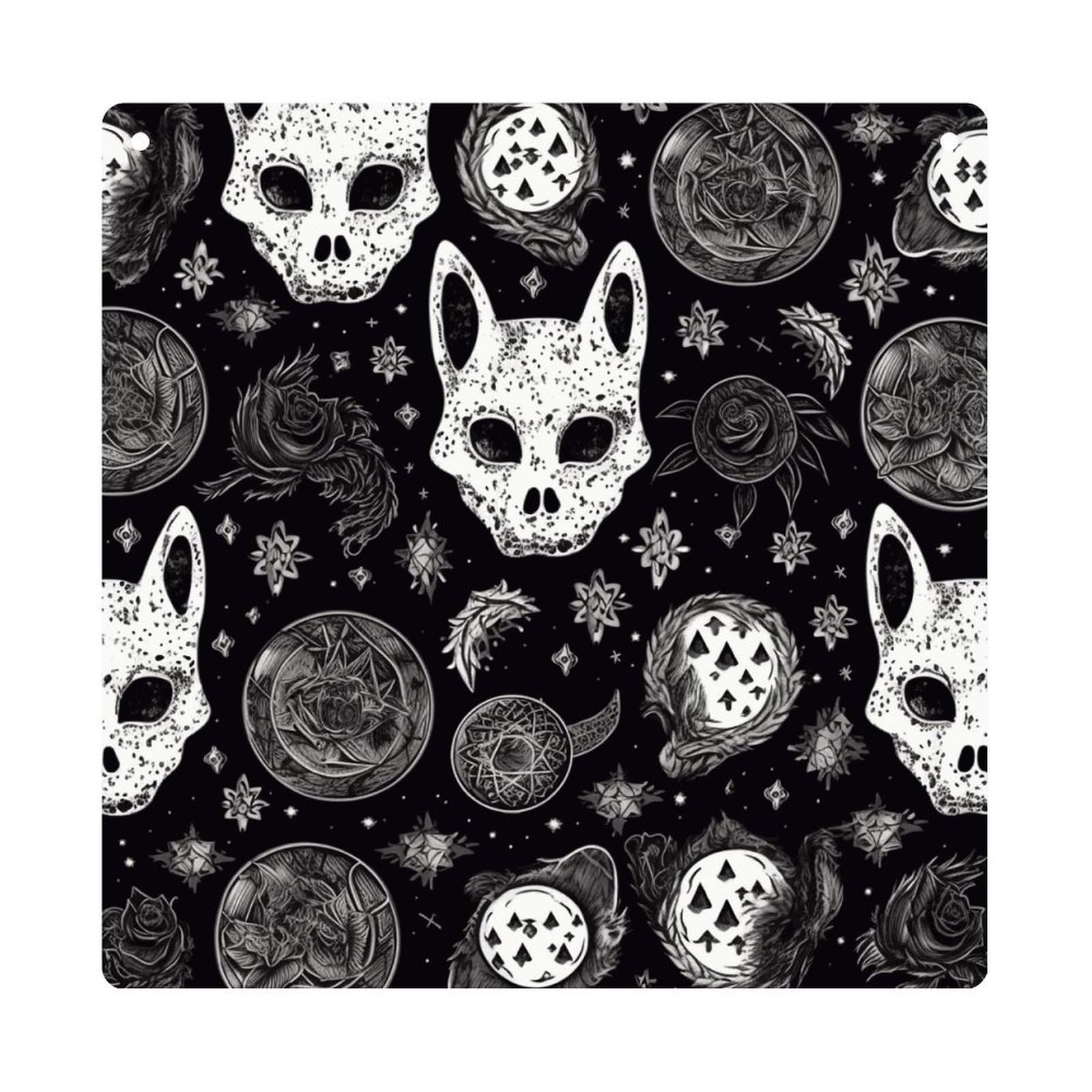 Adfgyerh Style Skull Cat Moon Gothic Hanging Ornaments Window Hanging Modern Acrylic Decor For Living Room Bedroom Dining Room Hallway Office Wall Decor, 8X8 In