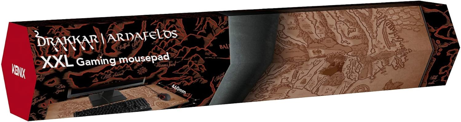 Konix Drakkar Gaming Mouse Mat Arnafelds XXL 90 x 46 cm - Non-Slip Rubber Base - Viking Motif