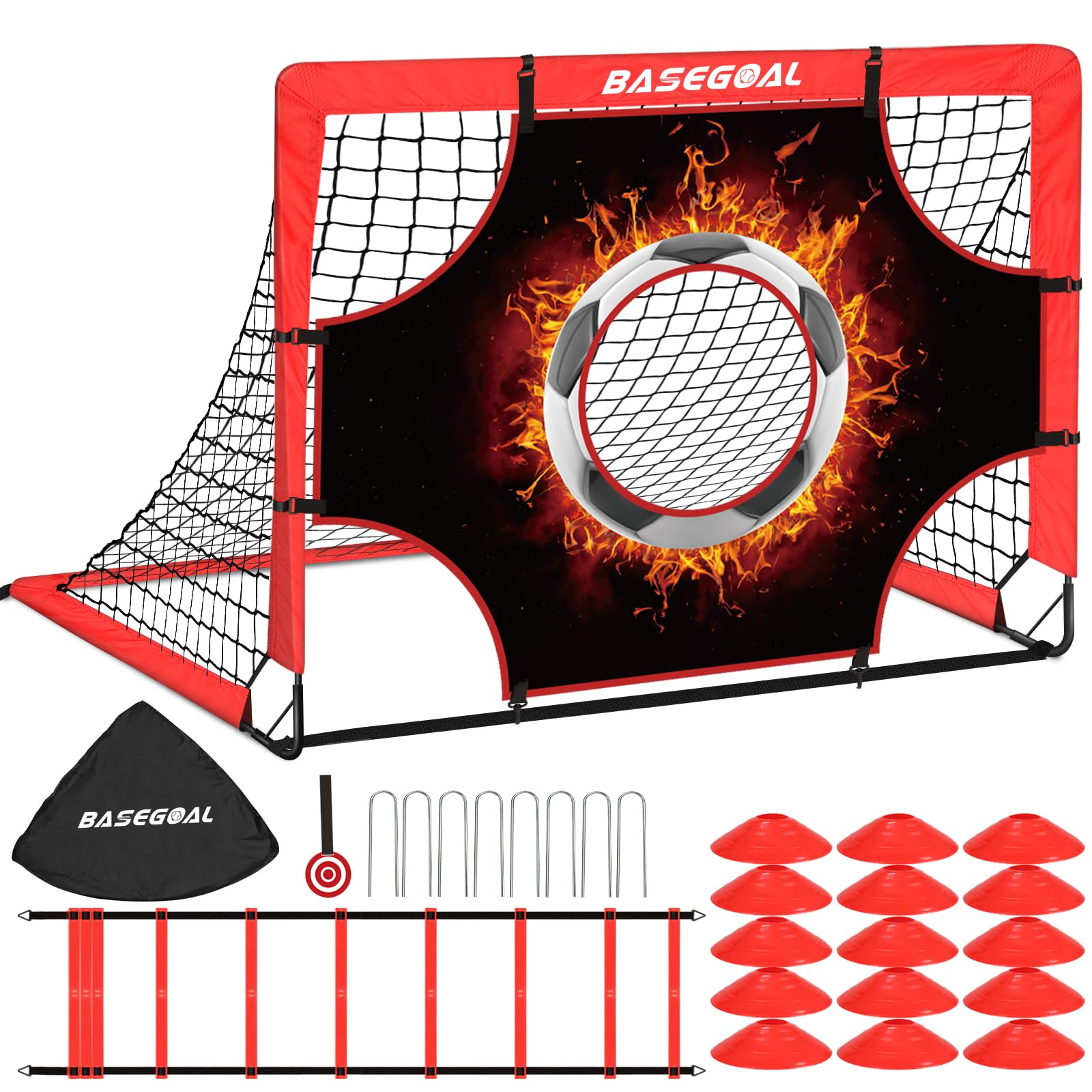 BaseGoal Porta da Calcio per Giardino 120x90cm con Completo per Allenamento