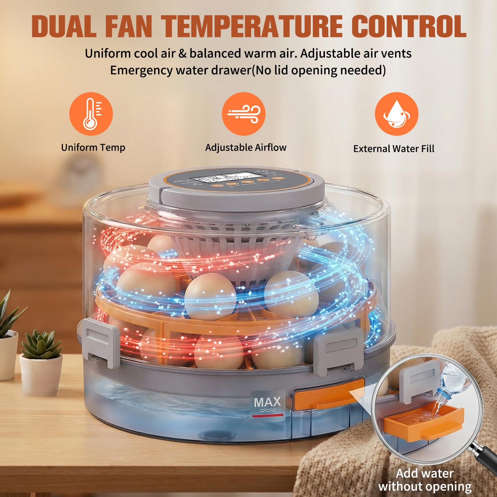 Incubadora totalmente automática, incubadora totalmente automática para 12 huevos, con giro automático de los huevos, control de temperatura y lámpara de cizalla especial